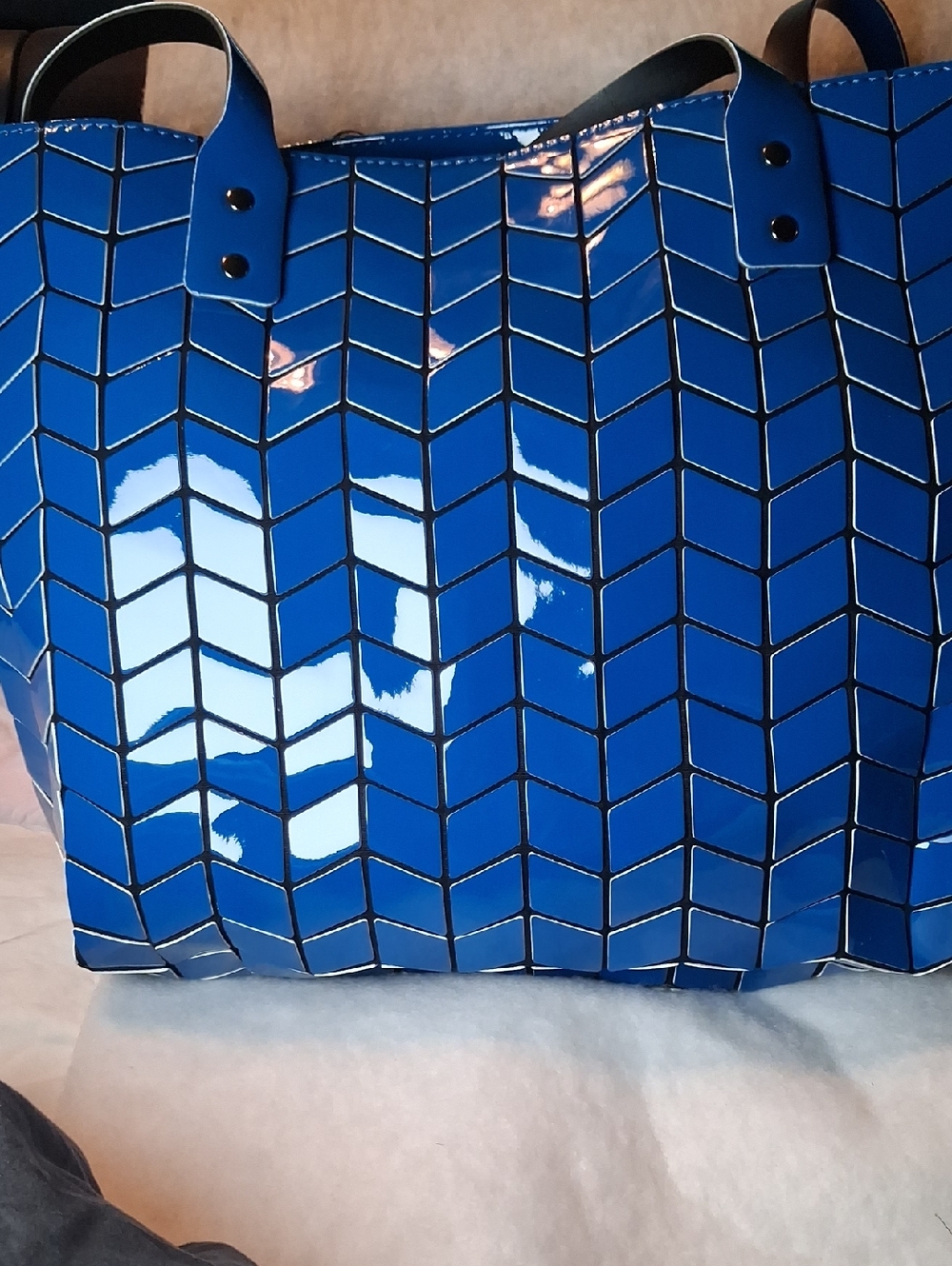 Patrizia Luca Blue Geometric Patent Tote NWOT